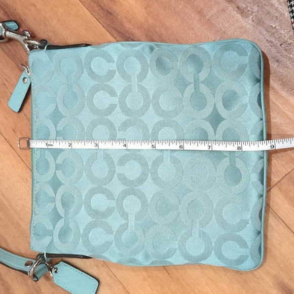 Coach Kristin Op Art Jacquard Swing Pack Crossbody Turquoise Teal Purse Bag - Picture 6 of 15